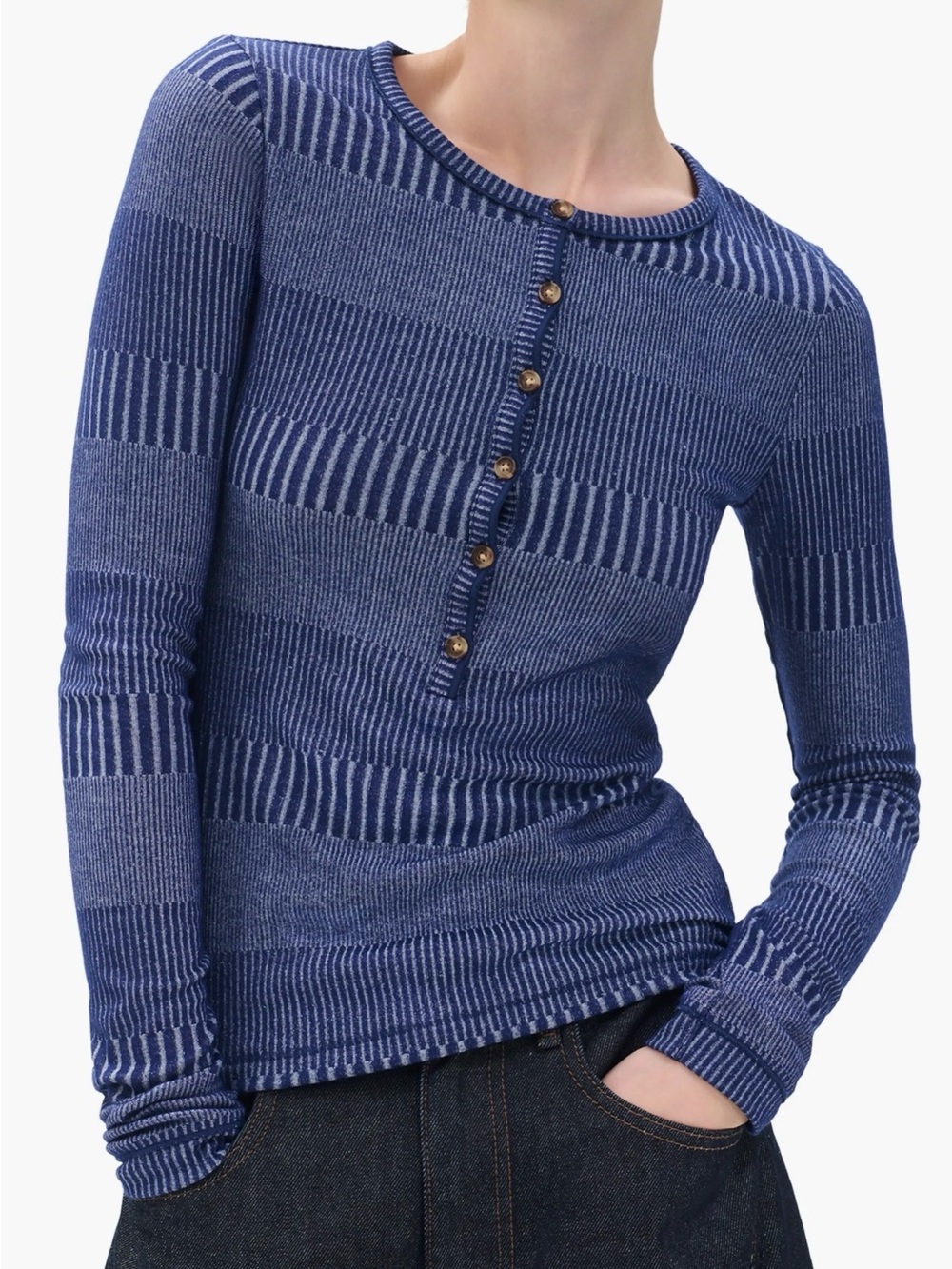 New rag & bone The Knit Two Tone Henley Tee Top - Picture 3 of 13